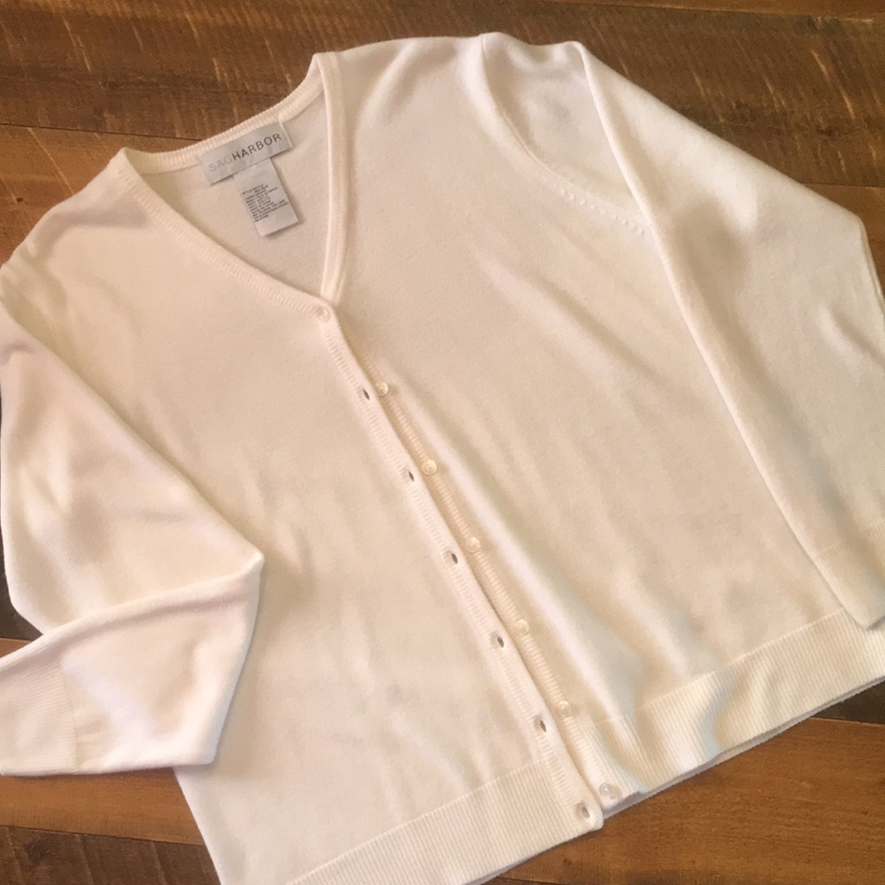 Sag Harbor White Button Down Sweater
